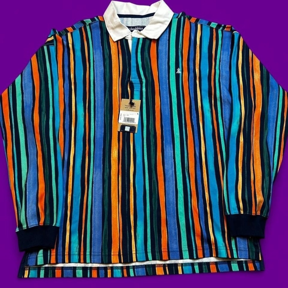 Chubbies Striped Afternoon Special Rugby Polo Shirt Mens large NWT Multicolor